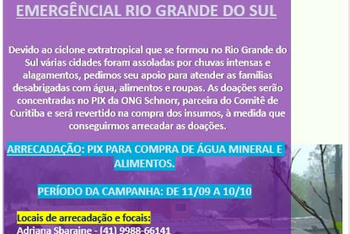 PR - CAMPANHA VOLUNTÁRIA EMERGÊNCIAL RIO GRANDE DO SUL