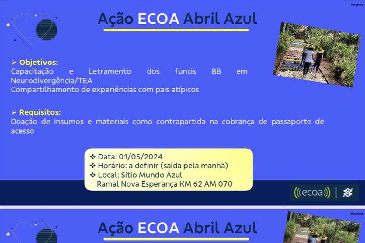 Ação ECOA Abril Azul - Doação de Latas de Tintas para Revitalização do Sítio Mundo Azul 